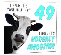 49th Birthday Card for Men Women Cow Pun Funny Birthday Card for 49 Year old Woman Ladies Friend Sister Mum Auntie Daughter forty Nine, forty ninth Niece cousin