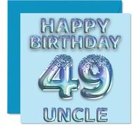 49th Birthday Card for Uncle - Blue Glitter Party Balloons - Happy Birthday Cards for 49 Year Old Uncle from Nephew Niece, 145mm Bday Greeting Cards Gift