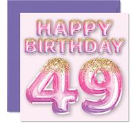 49th Birthday Card for Women - Pink & Purple Glitter Balloons - Happy Birthday Cards for 49 Year Old Woman Mum Cousin Friend Sister Auntie, 145mm Greeting Cards Gift