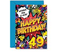 49th Birthday Cards for Men Women - Comic Book Pow! - Happy Birthday Card for 49 Year Old Man Woman Sister Wife Cousin Dad, A5 Bday Greeting Cards