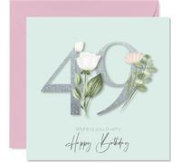 49th Birthday Cards for Women - Fancy Floral Flowers - Happy Birthday Card for 49 Year Old Woman Wife Auntie Colleague Daughter, 145mm Bday Greeting Cards