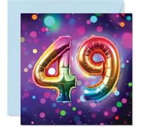 49th Birthday Cards for Women Men - Rainbow Foil Balloon - Happy Birthday Card for 49 Year Old Woman Man Nephew Dad Niece Son, 145mm Bday Greeting Cards