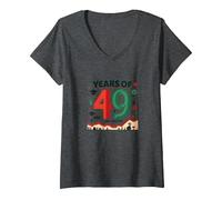 49th Birthday Gift: Epic Fails and Wins Celebration V-Neck T-Shirt, Women, Dark Heather Grey, XXL