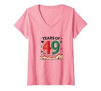 49th Birthday Gift: Epic Fails and Wins Celebration V-Neck T-Shirt, Women, Pink, XXL