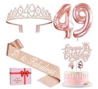 49th Birthday Gifts for Women, Include 49th Birthday Sash and Tiara, Birthday Cake Topper and Number 49 Candles, Big 49 Balloons, 49th Birthday Decorations for Happy 49th Birthday Party Favor Supplies