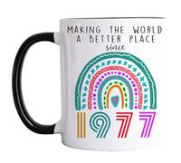 49th Birthday Gifts for Women Men Coffee Mugs - 49th Birthday Gifts Ideas, Making The World A Better Place Since 1977 Cup, Turning 49 Year Old Birthday Gift for Mom Dad Wife Husband 11oz (1977)