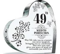 49th Birthday Plaque Gifts for Women Men - Aged to Perfection - Acrylic Heart Keepsake Gift for 49 Year Old Woman Man Her Him, 100mm x 100mm Present For Friends Family