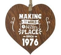 49th Birthday Wooden Heart Plaque - Making the world a better place - Dark Wood Sign Keepsake, Celebrate Birthday Nan Grandad Mum Dad, Plaque with Quotes Gifts from the Family
