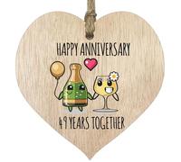 49th Wedding Anniversary Plaque Gift for Husband Wife - 49 Years Together - Happy 49 Year Anniversary Wooden Heart for Women Men Partner, Light Wood Sign Keepsake Gifts