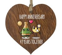 49th Wedding Anniversary Plaque Gift for Husband Wife - 49 Years Together - Happy 49 Year Anniversary Wooden Heart for Women Men Partner, Dark Wood Sign Keepsake Gifts