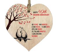 49th Wedding Anniversary Wooden Heart Plaque, Light Wood Sign Keepsake, Celebrate Anniversary Wife Husband Boyfriend Girlfriend, Plaque with Quotes Gifts from the Kids