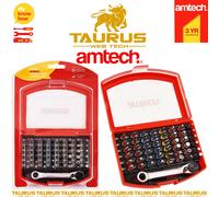 Am-Tech Bit Set L3352 - 49 Piece Colour-Coded Phillips, Torx & Pozi Bits with Ratchet