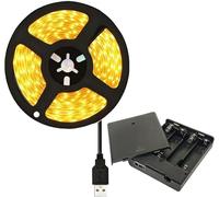 4AA Battery Power Led Strip SMD2835 5M Flexible Lighting Red Green Blue UV White/Warm White Strip Backlight Self-Adhesive, Cuttable for Bedroom Mirror Kitchen Cabinet Patio Decor (Warm White, 5M)