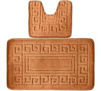 4All 2 Piece Gr ath Mat Moisture Resistant Synthetic fiber Bathroom Mats 100% Polypropylene Machine Washable Shower Rugs Toilet Pedestal Mat (Terra Cotta)