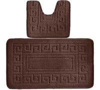 4All Bath Mat Sets 2 Piece Washable 50x80cm - Greek Pattern Toilet Mat and Pedestal Mat Set, Soft and Quick-Dry with Non-Slip Backing, Machine Washable and Moisture-Resistant (Chocolate)