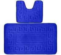 4All Bath Mat Sets 2 Piece Washable 50x80cm - Greek Pattern Toilet Mat and Pedestal Mat Set, Soft and Quick-Dry with Non-Slip Backing, Machine Washable and Moisture-Resistant (Royal Blue)