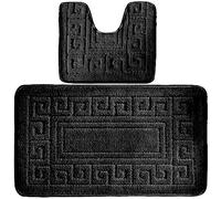 4All Bath Mat Sets 2 Piece Washable 50x80cm - Greek Pattern Toilet Mat and Pedestal Mat Set, Soft and Quick-Dry with Non-Slip Backing, Machine Washable and Moisture-Resistant (Black)