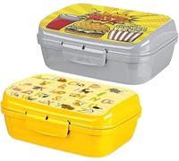 4All Colourful Plastic Lunch Box Set of 2 BPA Free Portable Meal School Bento Box On The Go Food Box for Snacking and Meal Microwave and Dishwasher Safe Set of 2(Yellow,Grey)