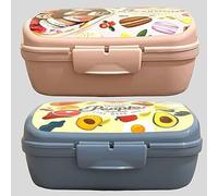4All Colourful Plastic Lunch Box Set of 2 BPA Free Portable Meal School Bento Box On The Go Food Box for Snacking and Meal Microwave and Dishwasher Safe Set of 2(Blue,Pink)