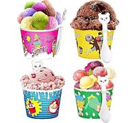 4All Ice Cream Cup for Kids with Cat Design Spoon BPA Free Plastic Reusable Dessert Bowls for Puddings,Sweets or Cupcake Tubs for Birthday Party Yogurt Bowls Food Containers Set of 4