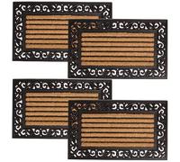 4All Karina Doormat for Outdoor Indoor Entrance Backdoor Garage or Garden Natural Coir Bristle Rubber Back Non Slip Heavy Duty Floor Mat Dirt Scraper (Pack 4)