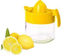 4All Manual Lemon Squeezer Non Electric Hand Press Fruit Juice Extractor BPA free Lemon Lime Orange Juicer Jug Glass Jar Base Handheld Citrus Press 300ml (Yellow)