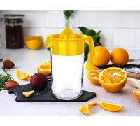 4All Manual Lemon Squeezer Non Electric Hand Press Reusable Fruit Juice Extractor BPA free Lemon Lime Orange Juicer Jug Glass Jar Base Handheld Citrus Press 660ml (Yellow)