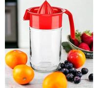 4All Manual Lemon Squeezer Non Electric Hand Press Reusable Fruit Juice Extractor BPA free Lemon Lime Orange Juicer Jug Glass Jar Base Handheld Citrus Press 660ml (Red)