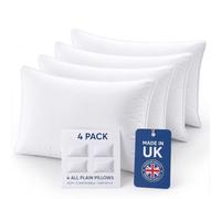 4All Pillows 4 Pack Plain - Hotel Quality Pillow, Soft & Supportive, Ideal for Side Sleepers, Neck & Shoulder Support, Fluffy Hollowfibre Filling, Made in UK (4, Plain Pillows)