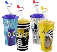 4All Plastic Tumblers with Lid and Straw Baby 6+ Month Reusable Plastic Cups BPA Free Milk Juice Drinking Glass Baby Training Weaning Drinking Cup (Set of 4 Bear-Cat-Owl-Ghost)