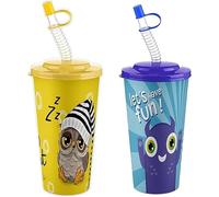 4All Plastic Tumblers with Lid and Straw Baby 6+ Month Reusable Plastic Cups BPA Free Milk Juice Drinking Glass Baby Training Weaning Drinking Cup (Set of 2 Owl-Ghost)