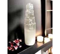 4All Pure Selenite Tower Large Pillars Handmade Natural White Crystal Spritual Energy Healing Chaging Selenite Crystal Table Decoration Pillars Chakra Spiritual Gifts (10cm)