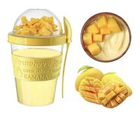 4All Reusable Yogurt Pots 600ml With Spoon Cereal Storage Containers With Lid Airtight Overnight Oats Jar BPA Free Breakfast Cup Cereal On The Go Dishwasher Safe (Yellow)