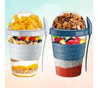 4All Reusable Yogurt Pots 600ml With Spoon Cereal Storage Containers With Lid Airtight Overnight Oats Jar BPA Free Breakfast Cup Cereal On The Go Dishwasher Safe (Pack 2 Glacier Teal+Ash Grey)