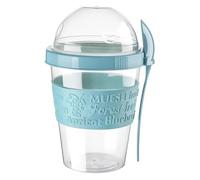 4All Reusable Yogurt Pots 600ml With Spoon Cereal Storage Containers With Lid Airtight Overnight Oats Jar BPA Free Breakfast Cup Cereal On The Go Dishwasher Safe (Marble Blue)