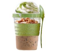 4All Reusable Yogurt Pots 600ml With Spoon Reusable Cereal Storage Containers With Lid Airtight Overnight Oats Jar BPA Free Breakfast Cup Cereal On The Go Dishwasher Safe (Green)