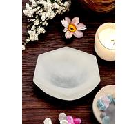 4All Selenite Crystal Hexagonal Bowl Handmade Crystal Natural White Ritual Altar Cleansing Bowl Tumbles Stones Spiritual Energy Healing Meditation Decoration Gift 10cm Hex