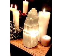 4All Selenite Crystal Lamp Handmade Natural White Selenite Tower Lamp Spiritual Healing Cleanse and Recharge Crystals Table Lamp Meditation Mineral Decoration Gift (25 cm)