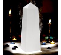 4All Selenite Crystal Lamp Handmade Natural White Selenite Tower Lamp Spiritual Healing Cleanse and Recharge Crystals Table Lamp Meditation Mineral Decoration Gift (Pyramid lamp 30cm)