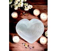 4All Selenite Crystal Natural White Heart Bowl Handmade Natural Charging Crystal Altar Tumble Stone Meditation Healing Power Decoration Gift 10cm Heart
