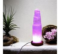 4All Selenite Crystal Rock LED USB Lamp Handmade Multi-Colour Mountain Tower Lamp Spiritual Energy and Healing Meditation Home Decoration Gifts Table Lamp Mineral Wooden Base (30cm)