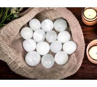 4All Selenite Crystal Stones Handmade Tumble Polished Round Stones Natural Healing Meditation Spiritual Energy Natural White Home Decoration and Spiritual Gifts (Pack of 10)