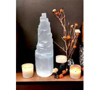 4All Selenite Crystal White Mountain Pillars Handmade Natural Raw Crystal Spritual Energy Healing Chaging Selenite Crystal Table Decoration Pillars Chakra Spiritual Gifts (20cm)