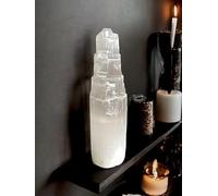 4All Selenite Crystal White Mountain Pillars Handmade Natural Raw Crystal Spritual Energy Healing Chaging Selenite Crystal Table Decoration Pillars Chakra Spiritual Gifts (15cm)