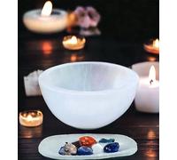 4All Selenite Crystals Round Cleansing Bowl Selenite Stone Super Natural Spirit Healing Plate White Natural Meditation Tool Handmade Tumbles Jewelry Storage for Decoration Gift (14cm)