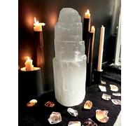 4All Selenite Mountain Tower Large Pillars Handmade Natural White Crystal Spritual Energy Healing Chaging Selenite Crystal Table Decoration Chakra Spiritual Gifts (30cm)