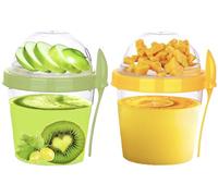 4All Yogurt Cup and Spoon 500ML Reuseable BPA free Breakfast Pot Museli Cup Spoon With Lid Cereal Containers Oatmeal Jars Cereal Container Green,Yellow