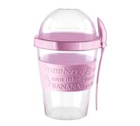 4All Yogurt Pots 20oz With Spoon Reuseable 600ml Museli Cup Cereal Containers Storage With Lid Airtight Overnight Oats Jar BPA Free Breakfast Cup Cereal On The Go Dishwasher Safe (Lilac Pink)