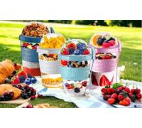 4All Yogurt Pots 20oz With Spoon Reuseable 600ml Museli Cup Cereal Containers Storage With Lid Airtight Overnight Oats Jar BPA Free Breakfast Cup Cereal On The Go Dishwasher Safe (PACK 4)