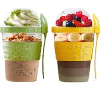 4All Yogurt Pots Reuseable 600ml Overnight Oats container With Lid & Spoon 20oz BPA free Breakfast Pots to GO Cereal On the Go Lunch Oatmeal Jars (Yellow,Green)